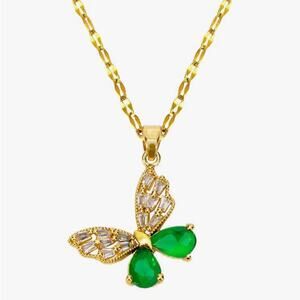 Gold Plated Cubic Zirconia Butterfly Necklace NEW